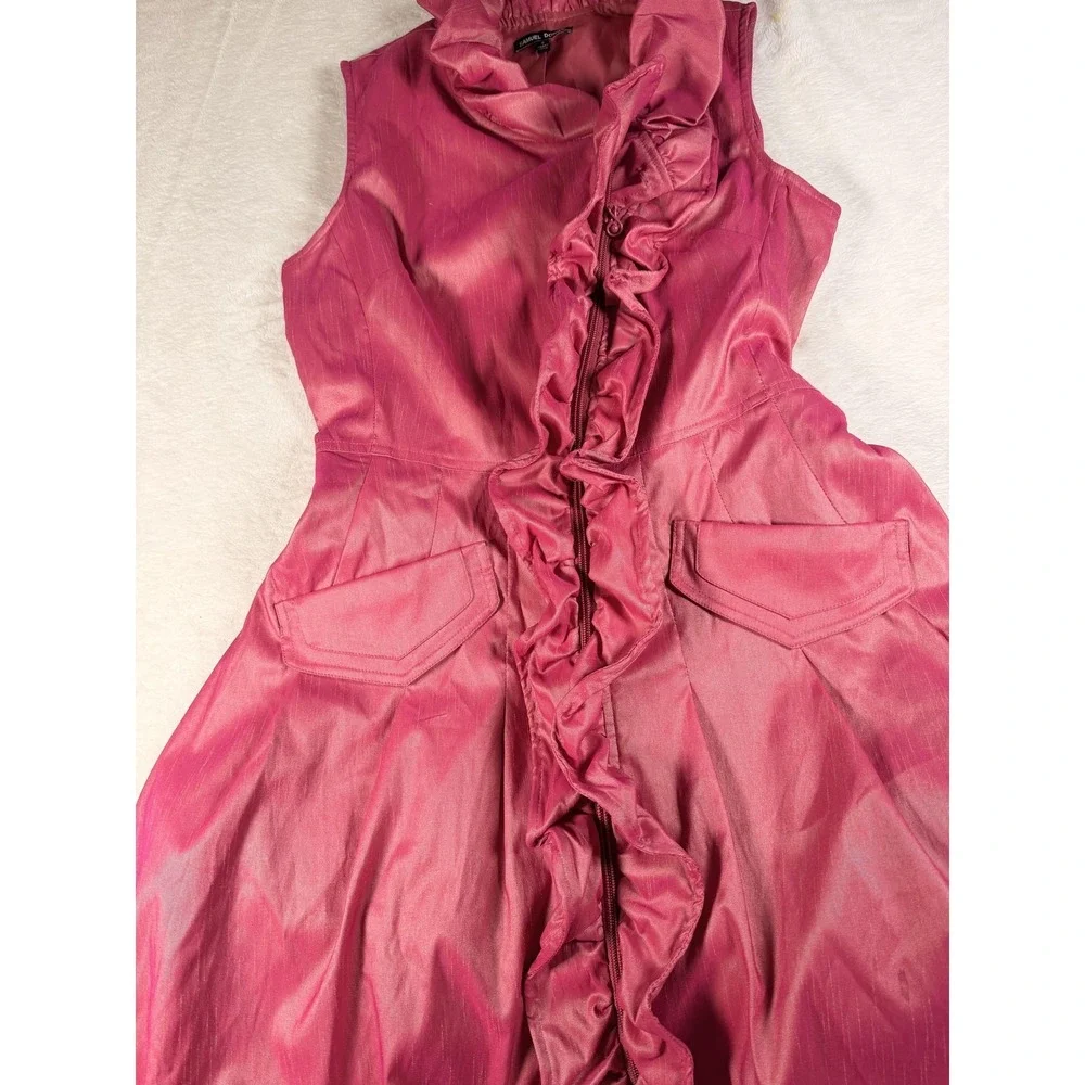 Samuel Dong Dress Womens S Pink Ruffle High Neck Bubble Hem Fit & Flare Party - Picture 6 of 14